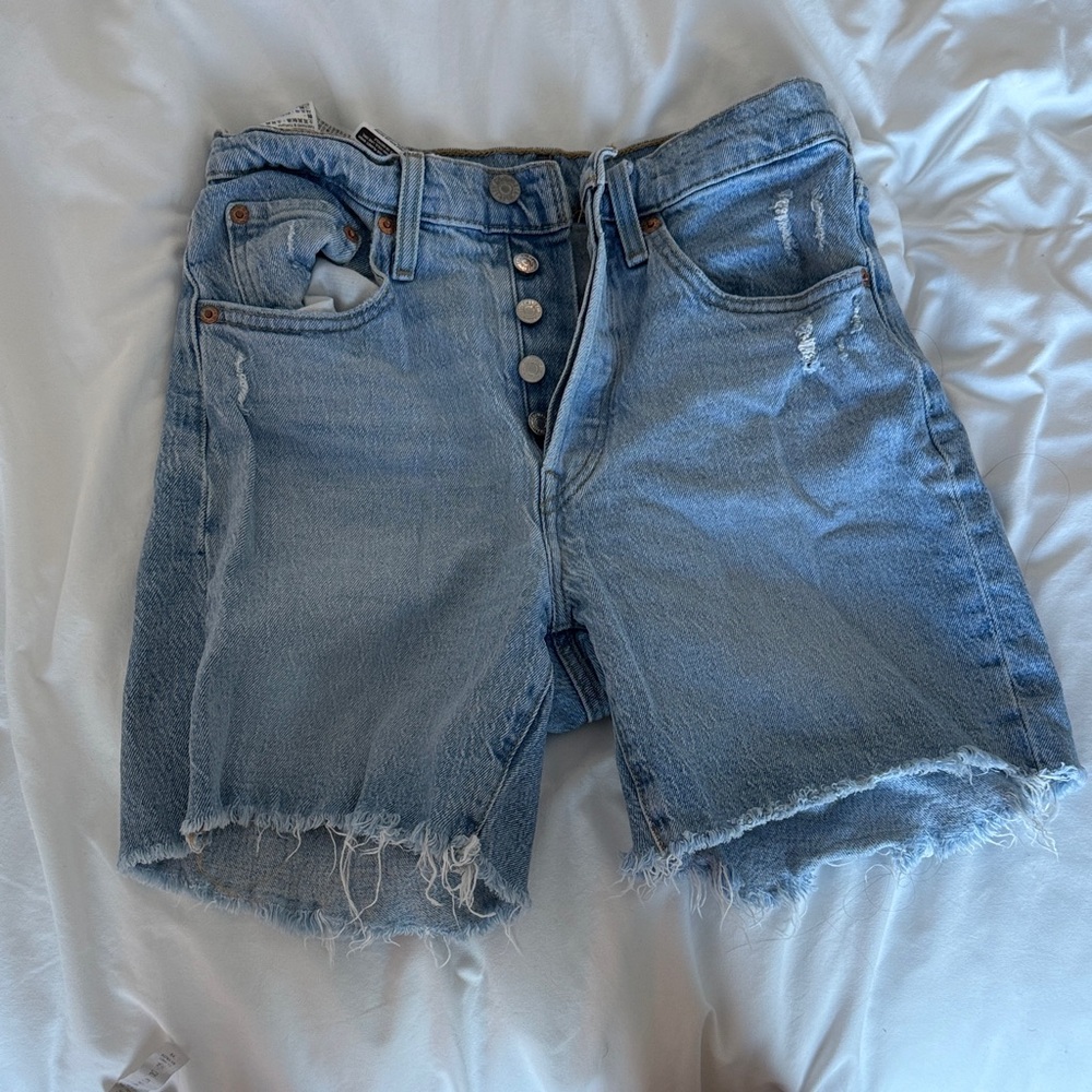 Levi’s 501 Light Blue Distressed Denim Shorts - Women's Casual Cutoffs